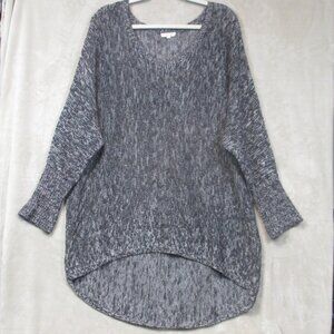 Eileen Fisher Black & Gray Marled Crewneck 100% Organic Cotton Sweater Size L